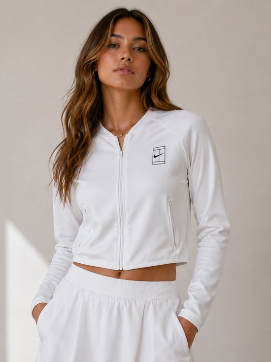 Nike Jackets & Blazers - Nike women’s Dri-FIT White Tennis Track Jacket Cropped Fit Size L